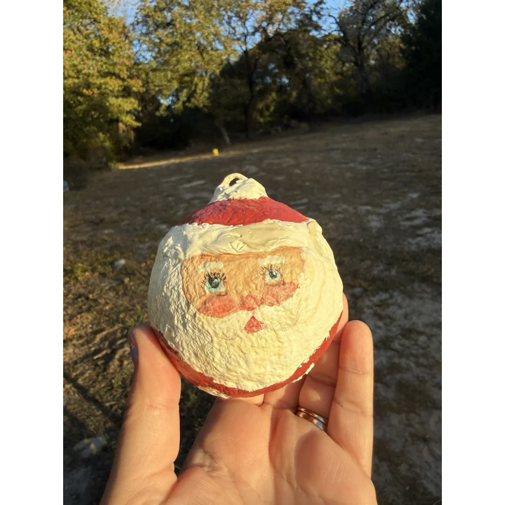 Hand Painted Paper Mache Santa Claus Head Christmas Ornament 3”